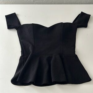 Black floral lace & bow sweetheart padded off shoulder baby doll ruffle top